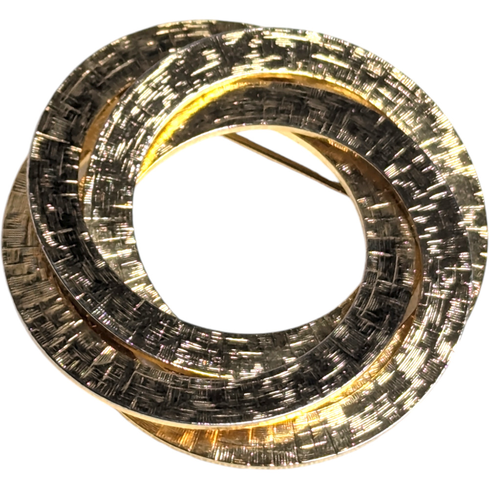 Vtg Gold Tone 3 Metal Ring Spiral Layered‎ Cluster Brooch Pin Estate Jewelry - Picture 4 of 7